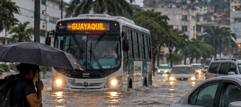 FUERTES LLUVIAS INUNDAN MÁS DE 60 SECTORES DE GUAYAQUIL